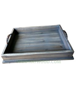 Metal Handle Wash Wooden Tray